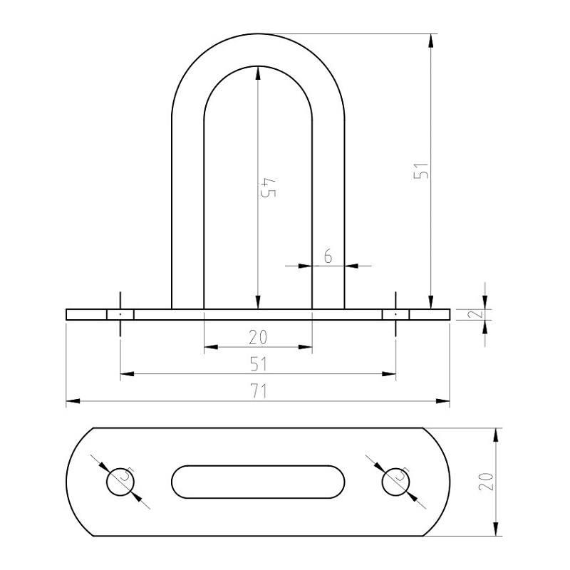 Třmen oblý pro upnutí plachty vysoký 53mm, pozink