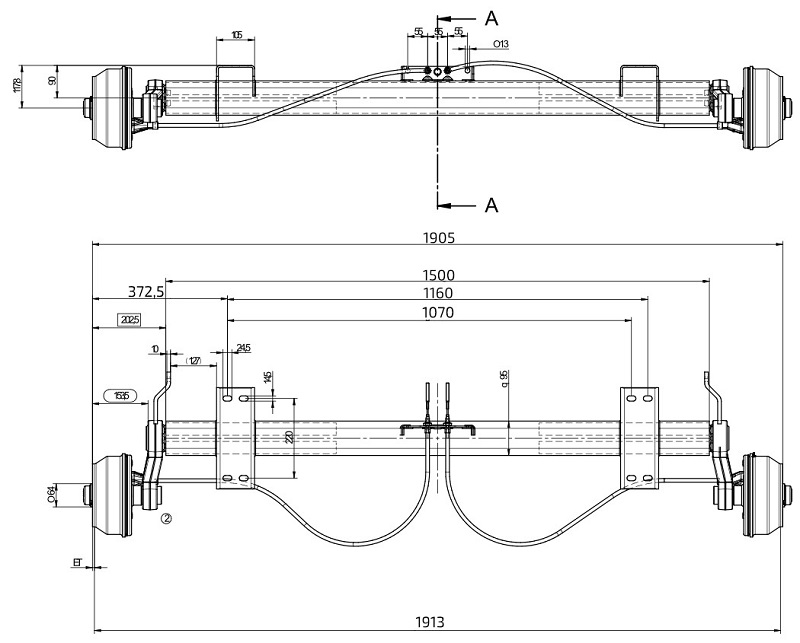 Náprava KNOTT VGB15MV  b1=1160 b2=1070 c=1905 mm 112x5