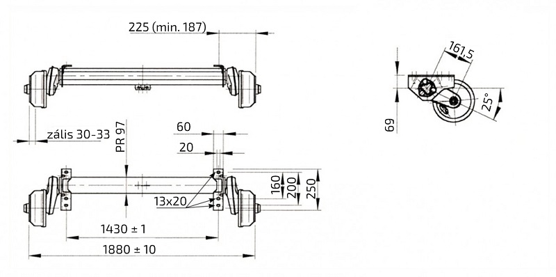 Náprava AL-KO Compact B 1200-6 (1350 kg) a=1430 mm, 112x5