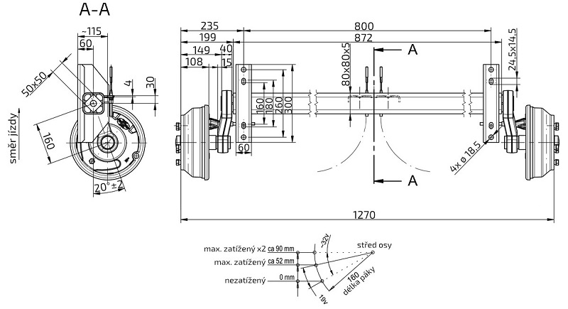 Náprava KNOTT VGB 18-M (1800 kg) b= 800 mm 250x40 (112x5)