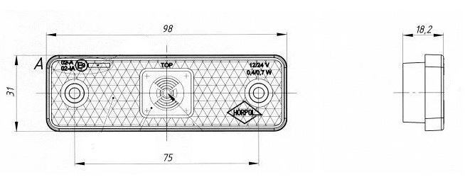 Svítilna boční obrysová LED HORPOL LD 500 12-24V, s odrazkou na držáku