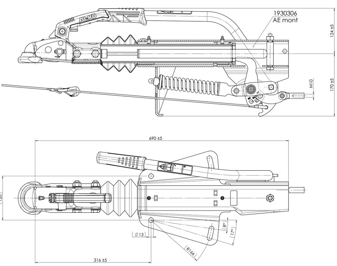Nájezdová brzda AL-KO 161S PLUS 700-1350 kg (univerz. montáž) s AK161