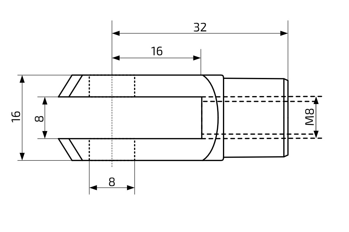 Vidlice k plynové vzpěře 8x16, otvor 8mm, pro závit M8, ocel