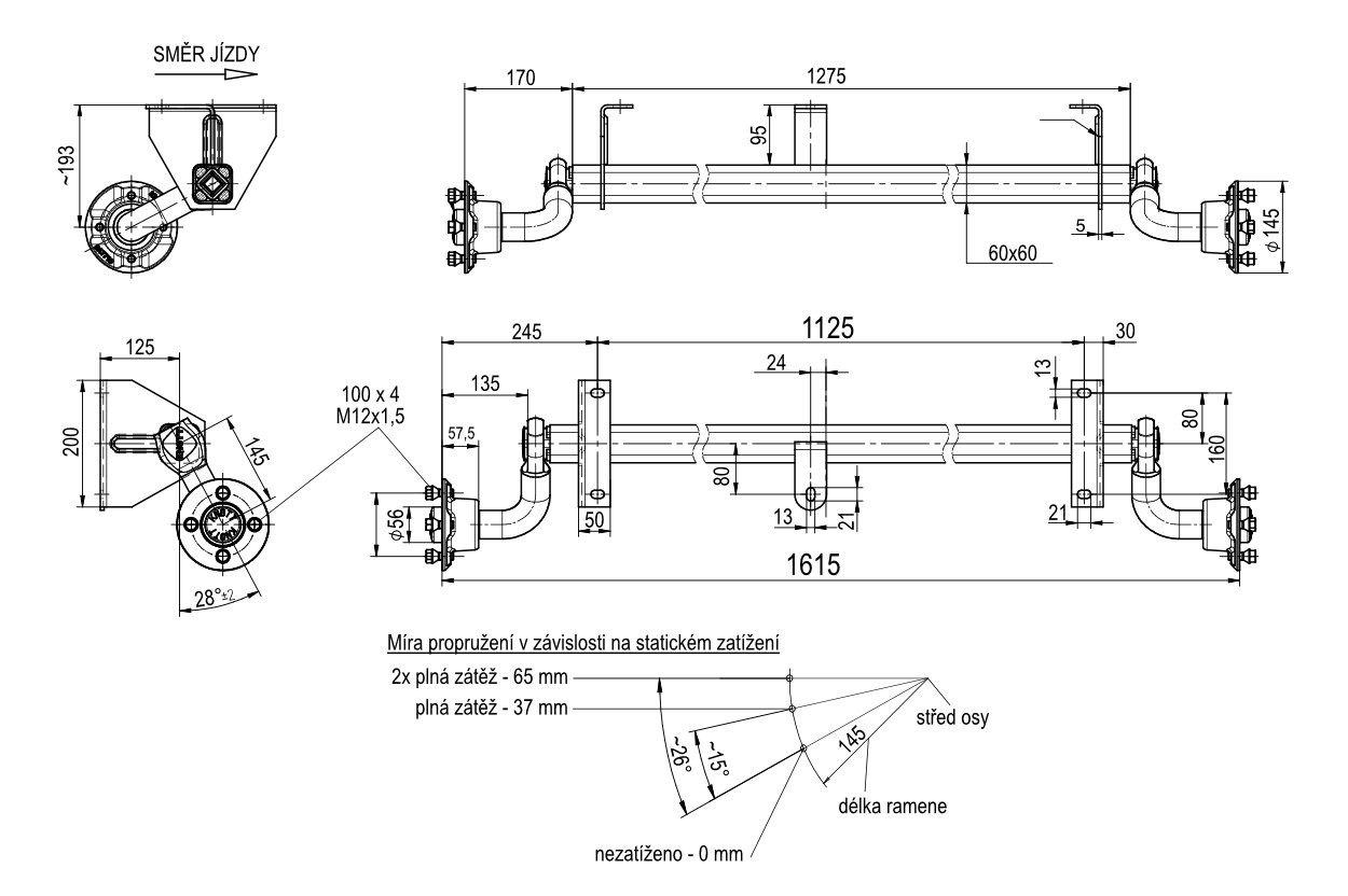 Náprava KNOTT VG 7-L (750 kg) b=1125 mm (100x4), c=1615, patka 125 mm