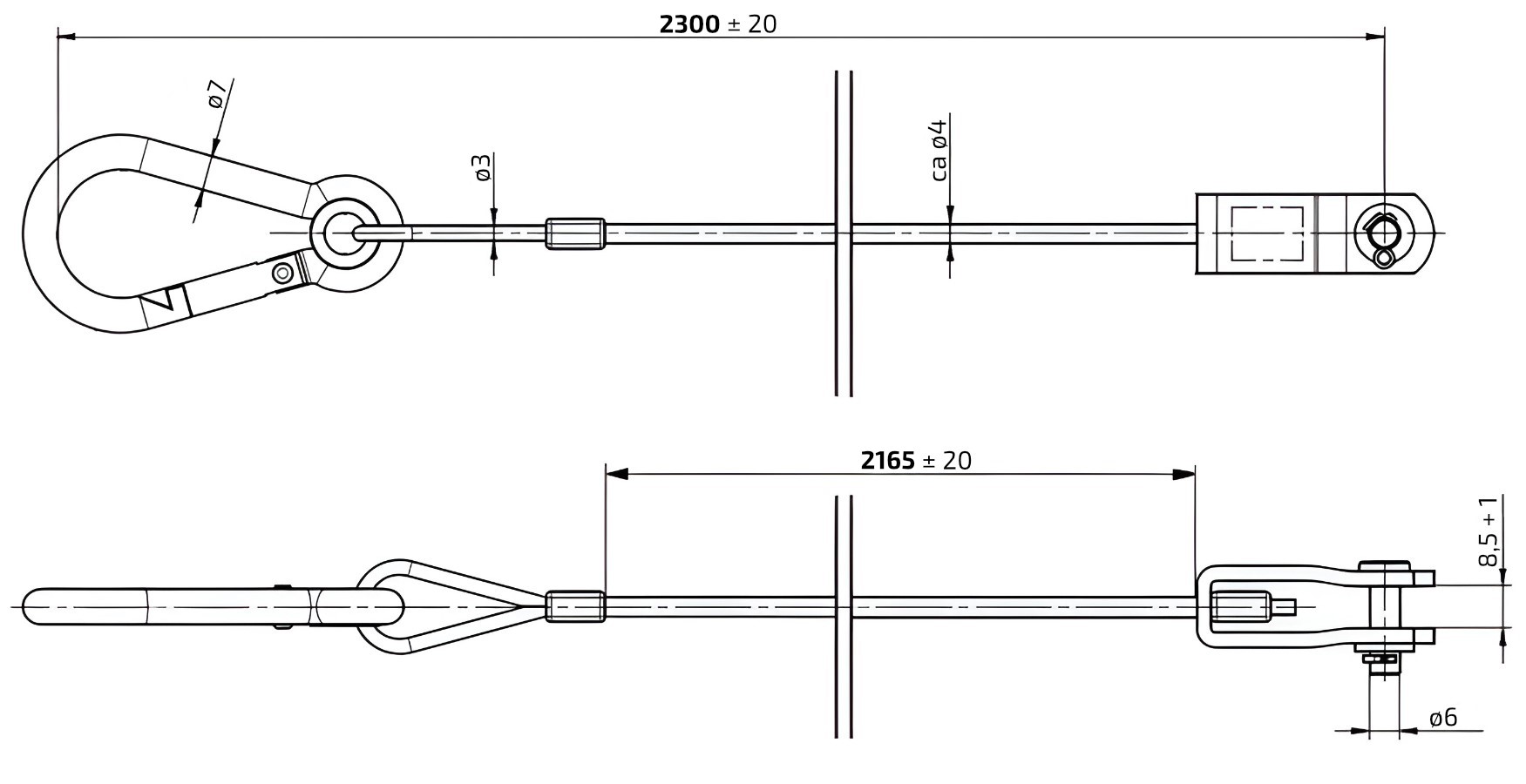 Lanko pojistné KNOTT 2300 mm s vidlicí