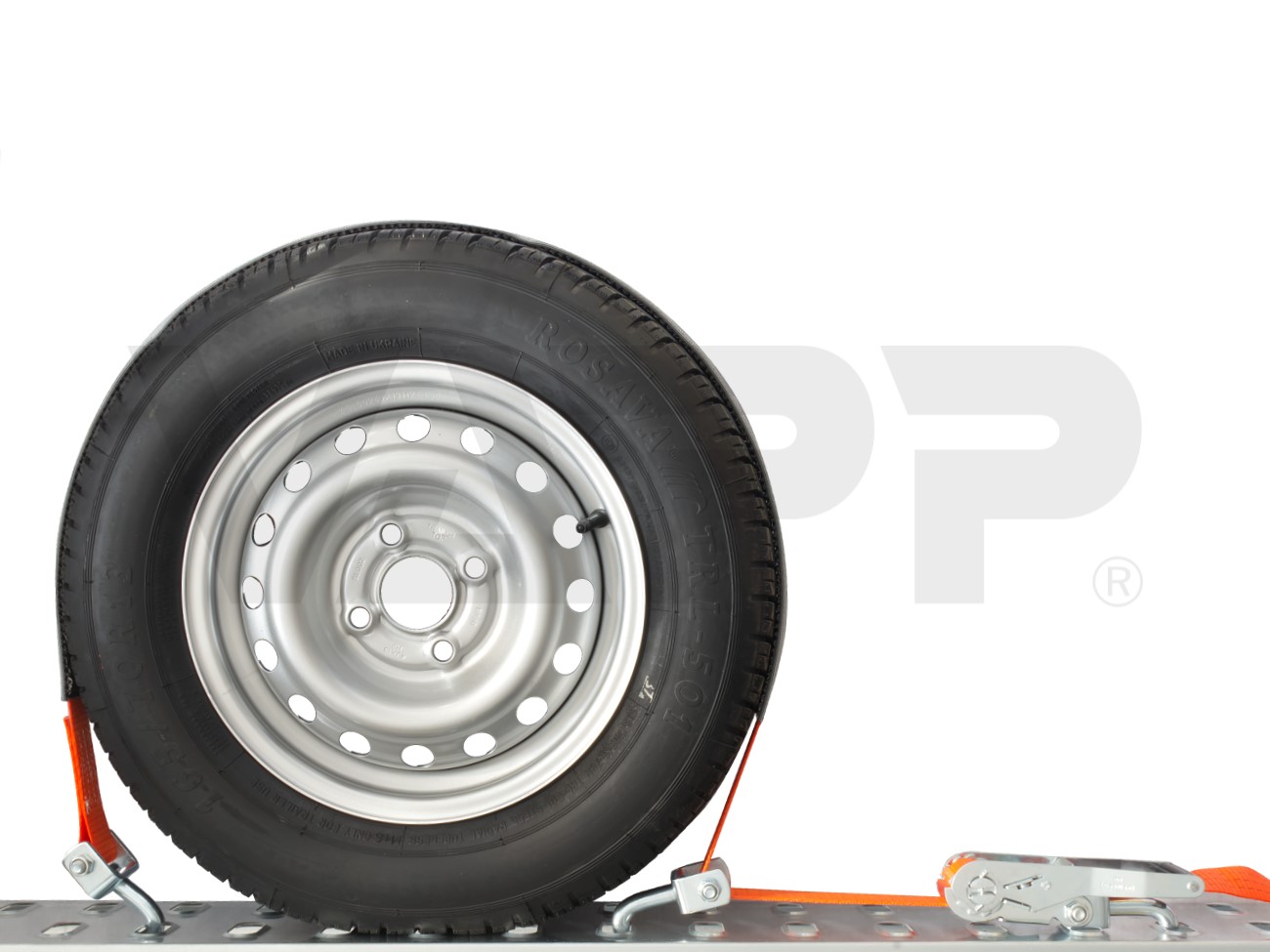 Upínací souprava pro převoz vozidel "přes kolo" 35mm, 2,8m, 3 t,ot.háky, ochrana,VDI 2700