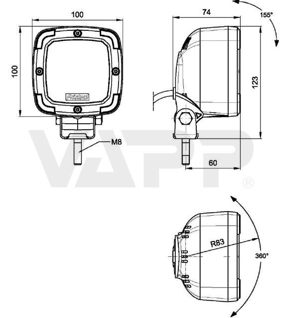Svítilna pracovní Fristom FT-036 LED diodová, 12-36 V s magnetem a kabelem 3 m