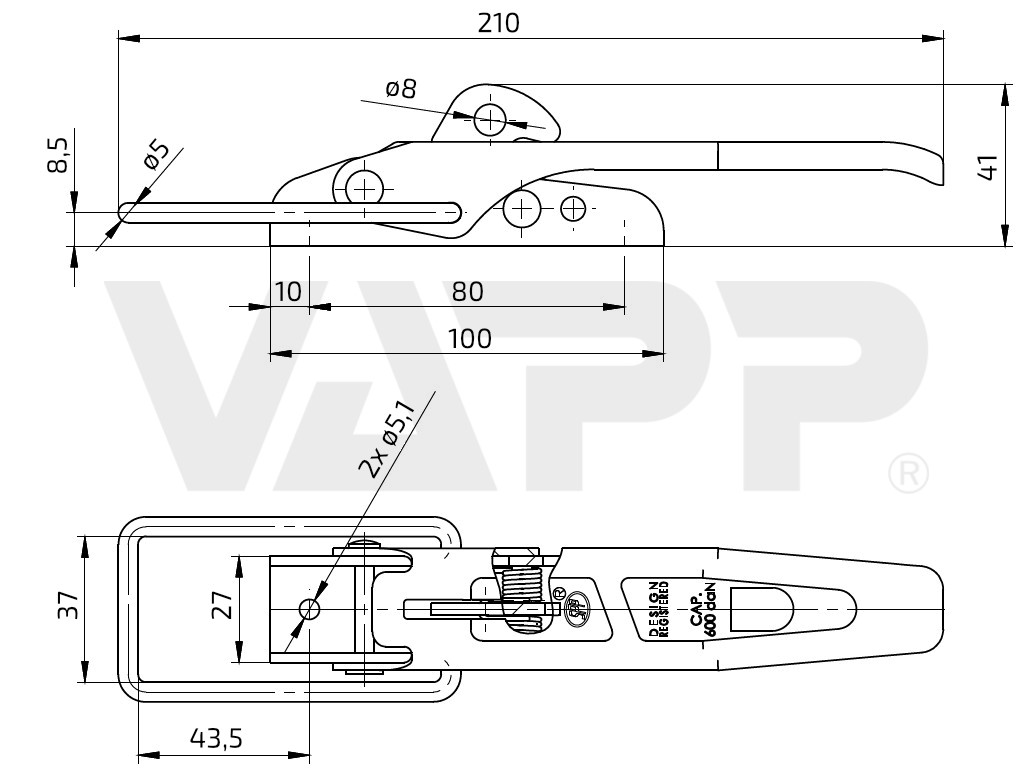 Závěr bočnic - přezka SPP ZB-01 (bez protikusu, s pojistkou)