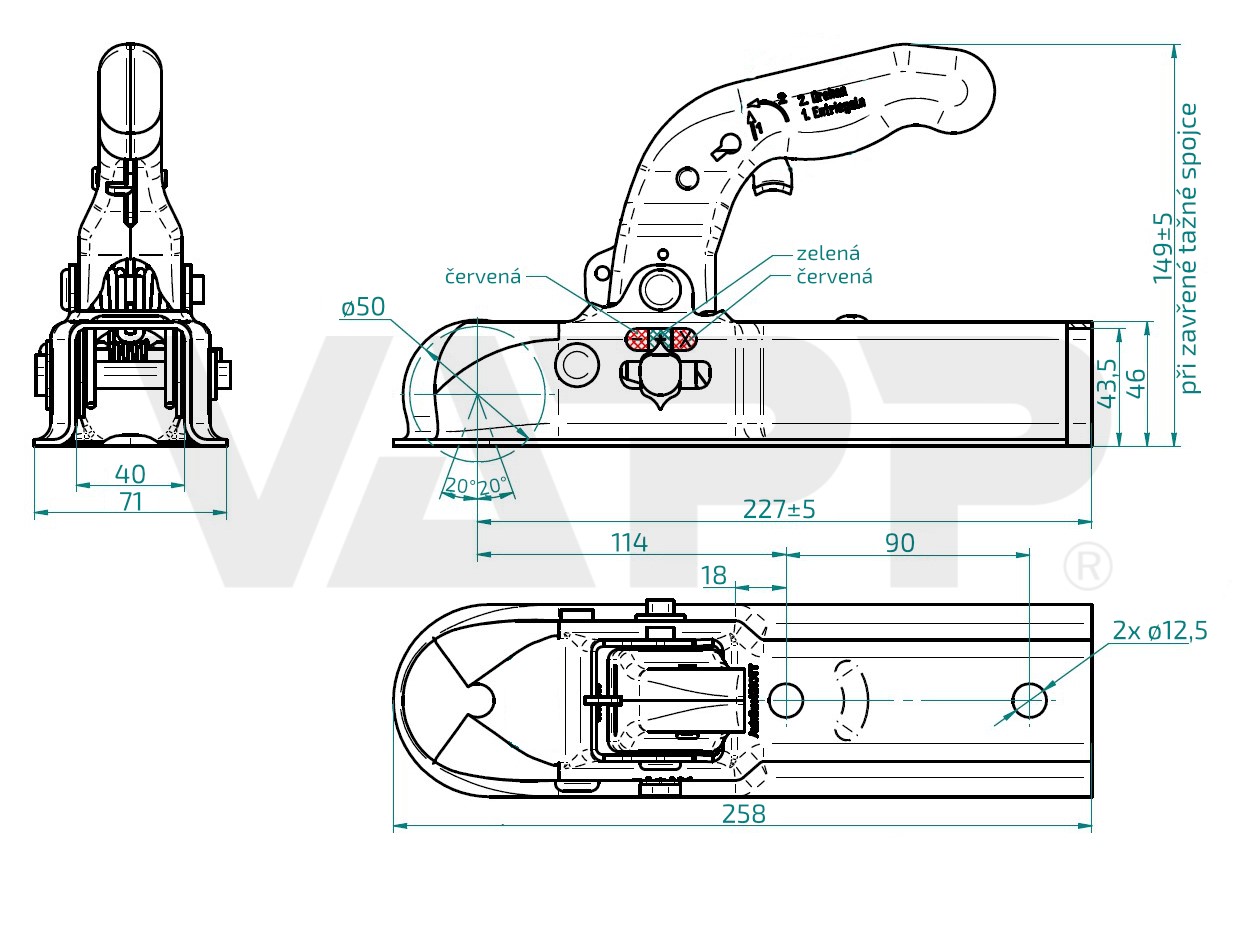 Tažná spojka KNOTT K7,5-S, 750 kg, 40x40