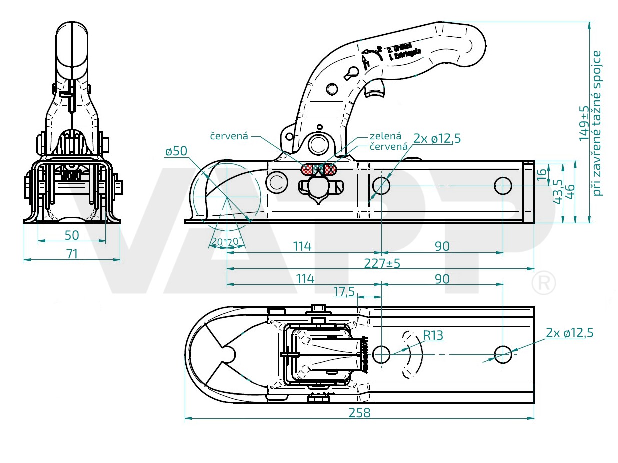 Tažná spojka KNOTT K7,5-H, 750 kg, 50x50