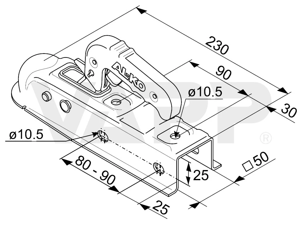 Tažná spojka AL-KO AK 7-D, 750 kg, 50x50 mm, H10V10