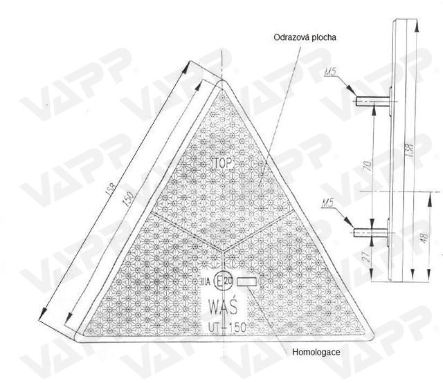 Odrazový trojúhelník WAS plast se zalis. šrouby 