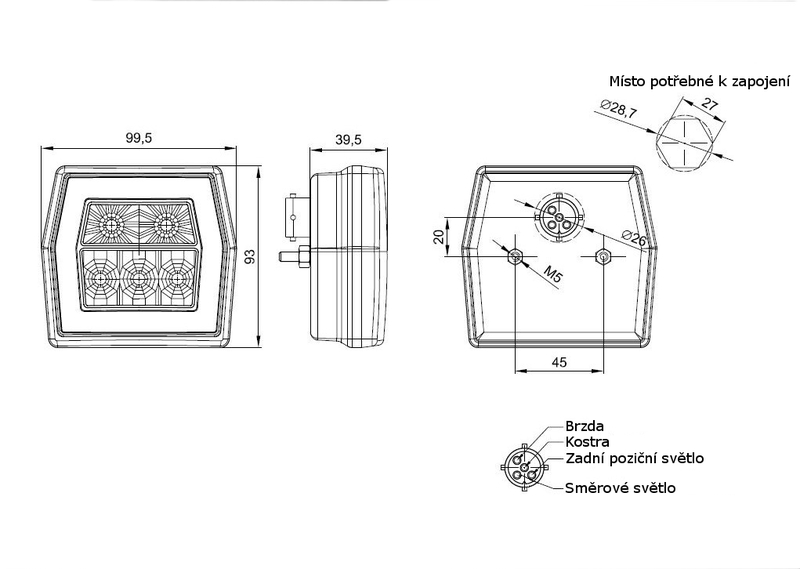 Svítilna Fristom FT-121 sdružená LED 12-36V, L/P-BL/BR/KO, baj5 