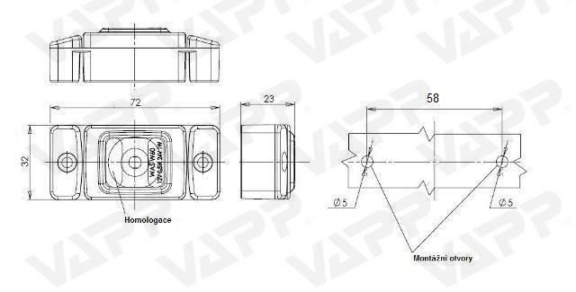 Svítilna boční obrysová LED WAS W60, 12-24V, obdélníková malá 