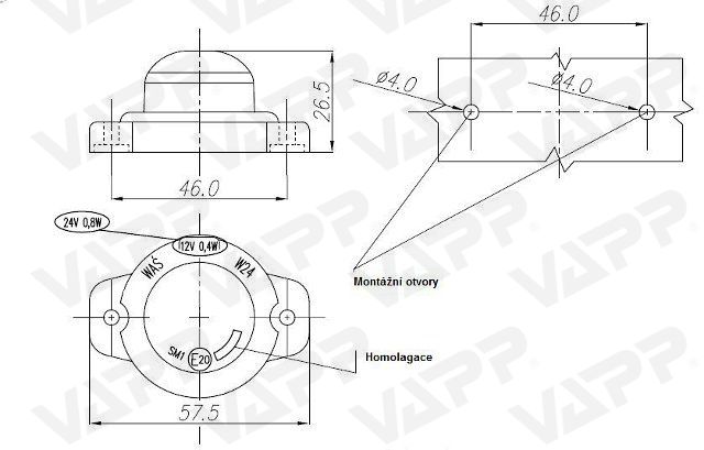 Svítilna zadní obrysová LED WAS W24/127, 12-24V, kulatá malá 