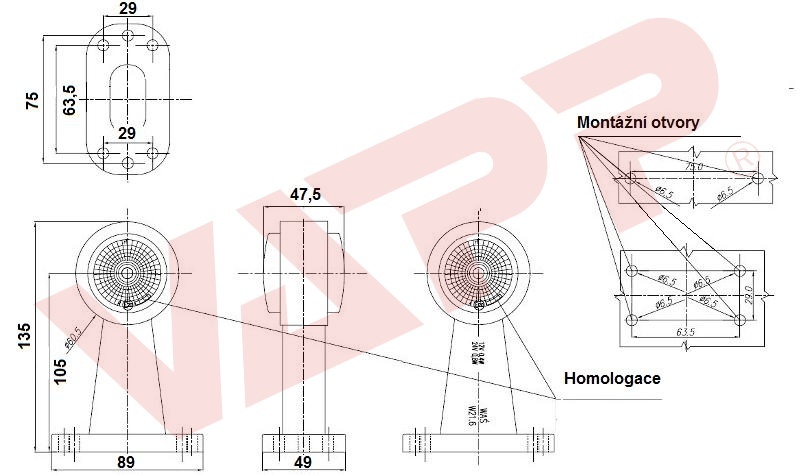Svítilna doplňková obrysová LED WAS W21.6RF, 12-24V, 135 mm, jaeger konektor 