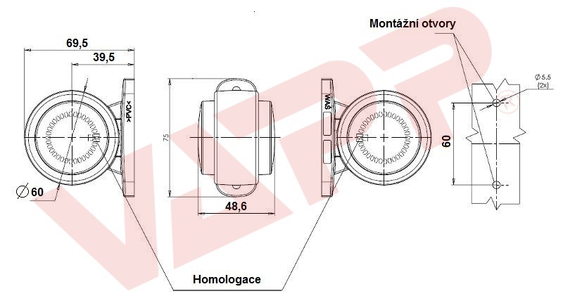 Svítilna doplňková obrysová LED WAS W56s, 12-24V 