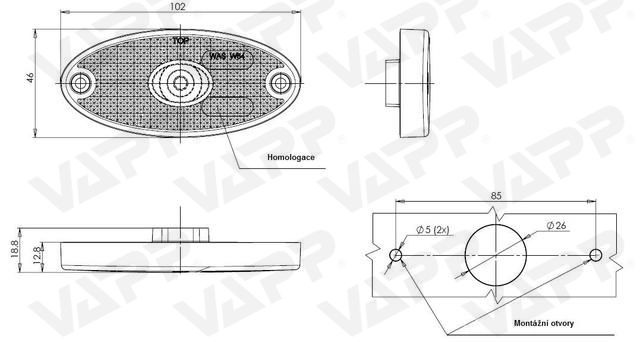 Svítilna přední obrysová LED WAS W64, 12-24V, eliptická 