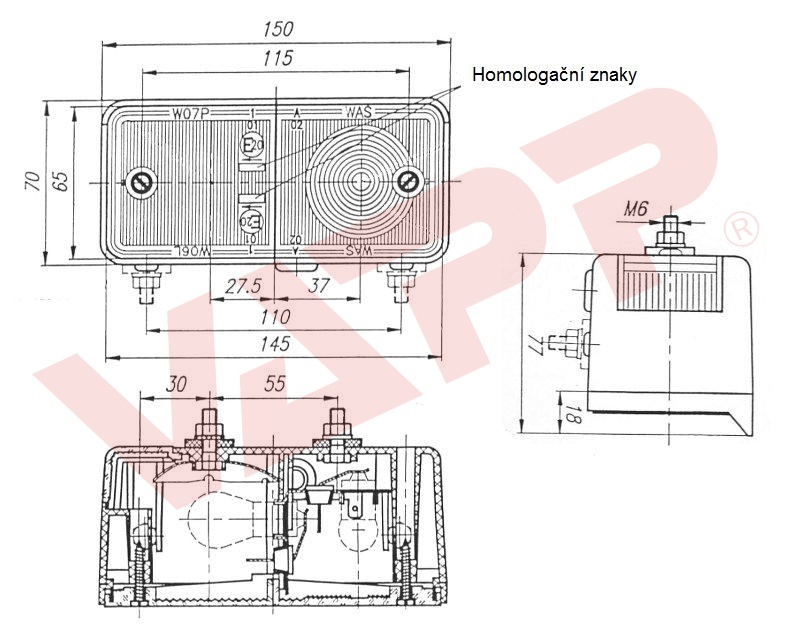 Svítilna WAS W06L/42 sdružená přední, L-BL/OB 
