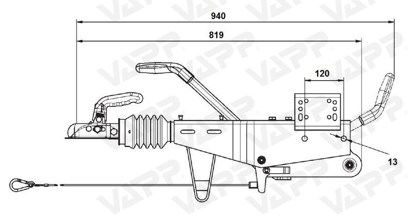 Nájezdová brzda KNOTT KRV 7,5C KH na jekl 70x70 mm