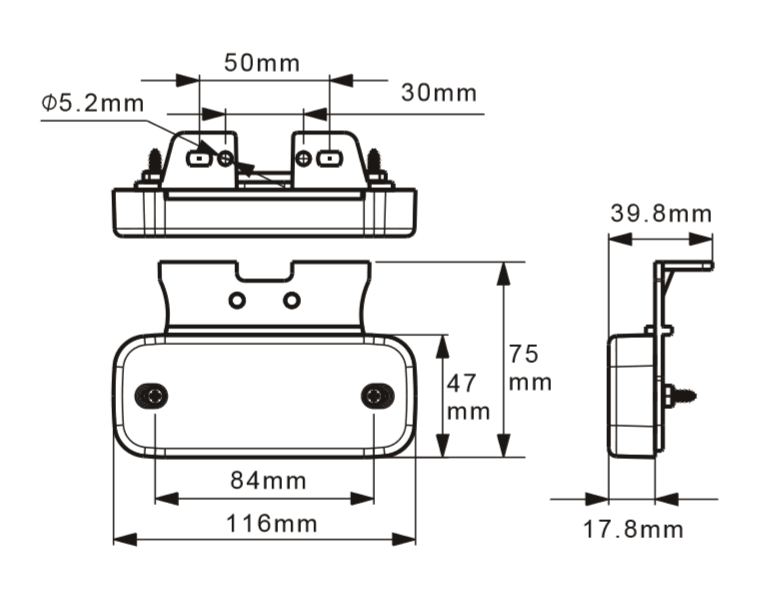 Svítilna přední obrysová LED Lucidity 26279, 12-24V, s odrazkou, konektor PRS, 0.5 m, NOVINKA