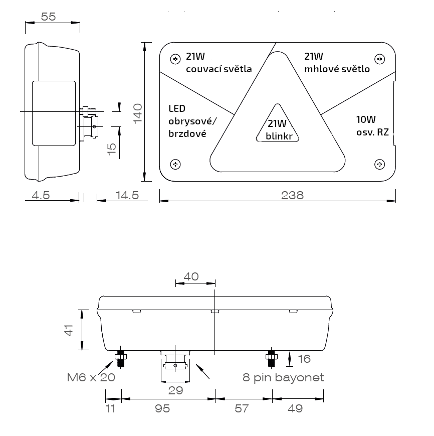 Svítilna Multipoint V sdružená LED-ŽÁROVKA, L-BL/BR/KO/CO/ML/RZ, baj8