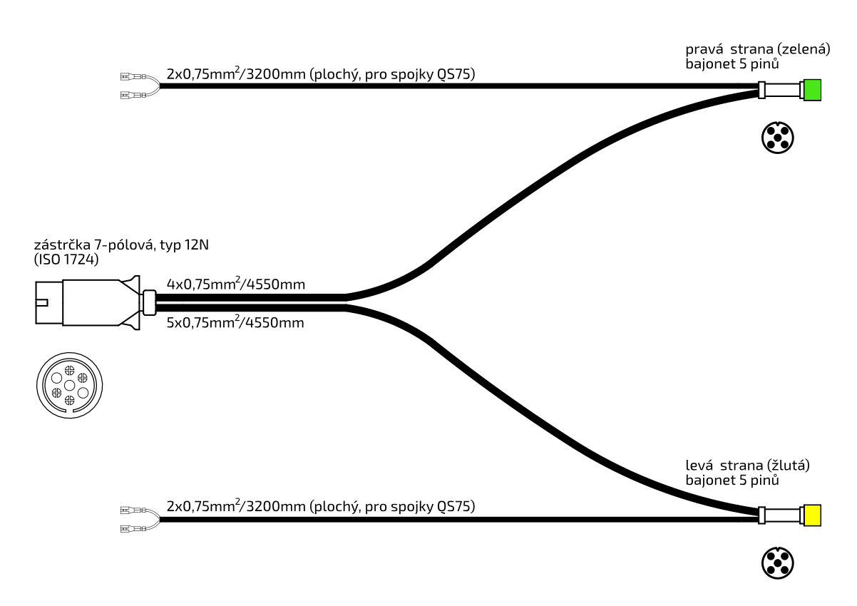 Kabeláž Tesat, 4,55 m s před. vývody/7 pól - zástrčka