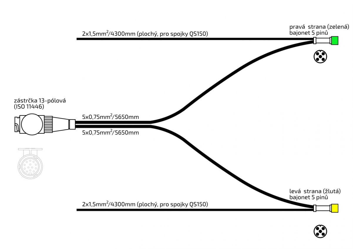 Kabeláž Tesat, 5,65 m s před. vývody SNAP-IN/13 pól - zástrčka