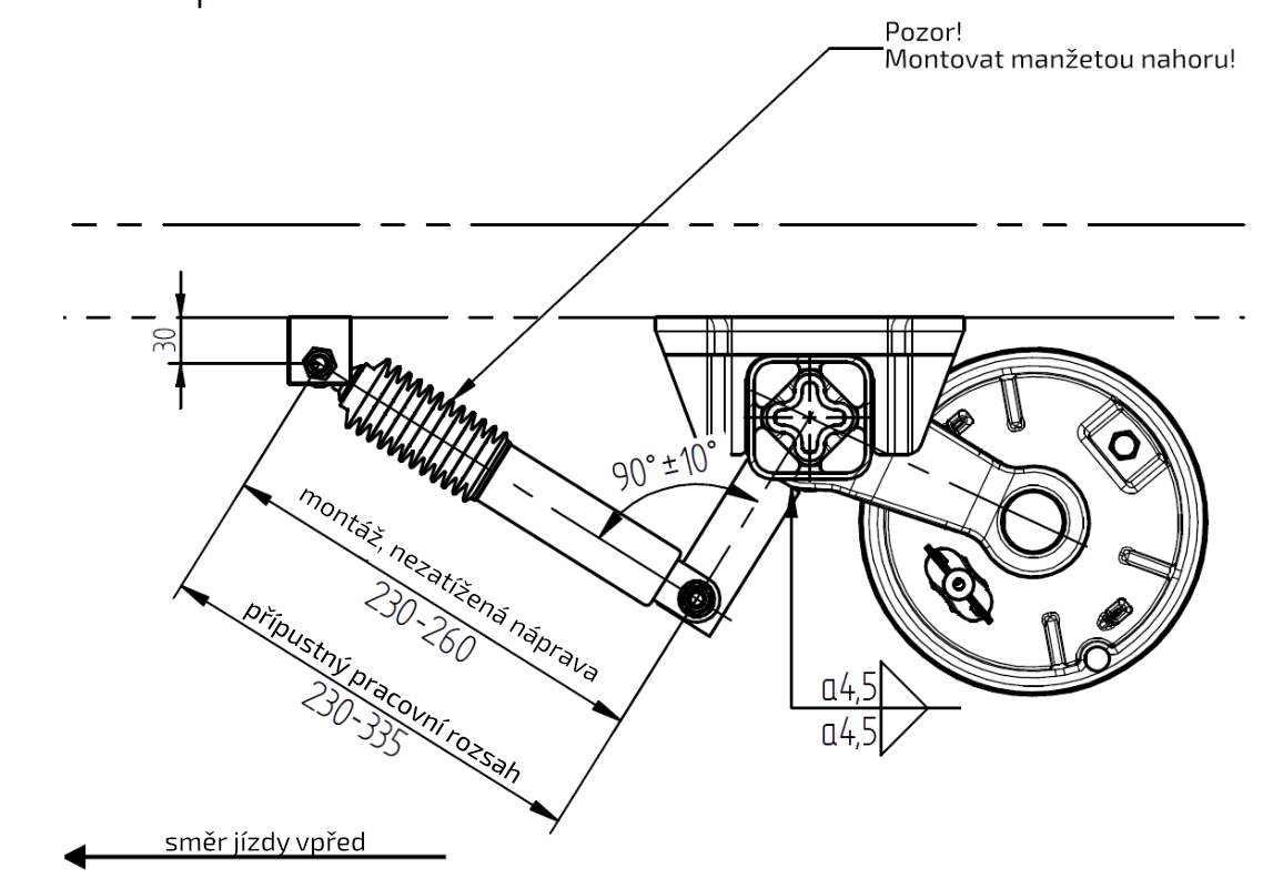 Tlumič k nápravě KNOTT (do 1300kg/1 náprava) montáž před kolo, zelený