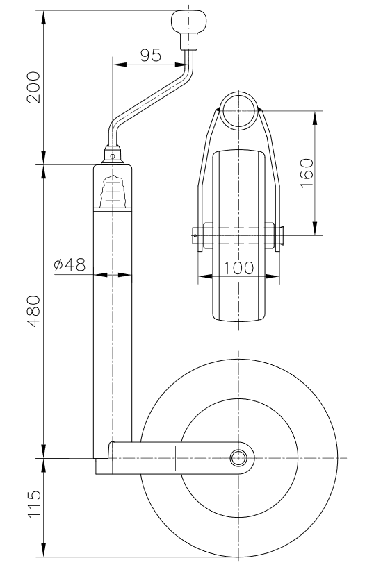 Kolečko opěrné Winterhoff ST48-CW-225 SB+BA s ukazatelem zatížení