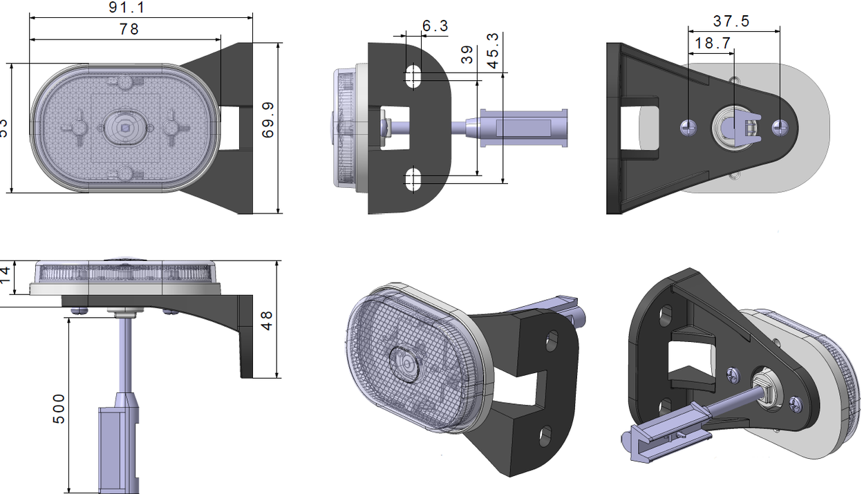 Svítilna přední obrysová LED Lucidity 26287C, 12V, na držáku, QS150