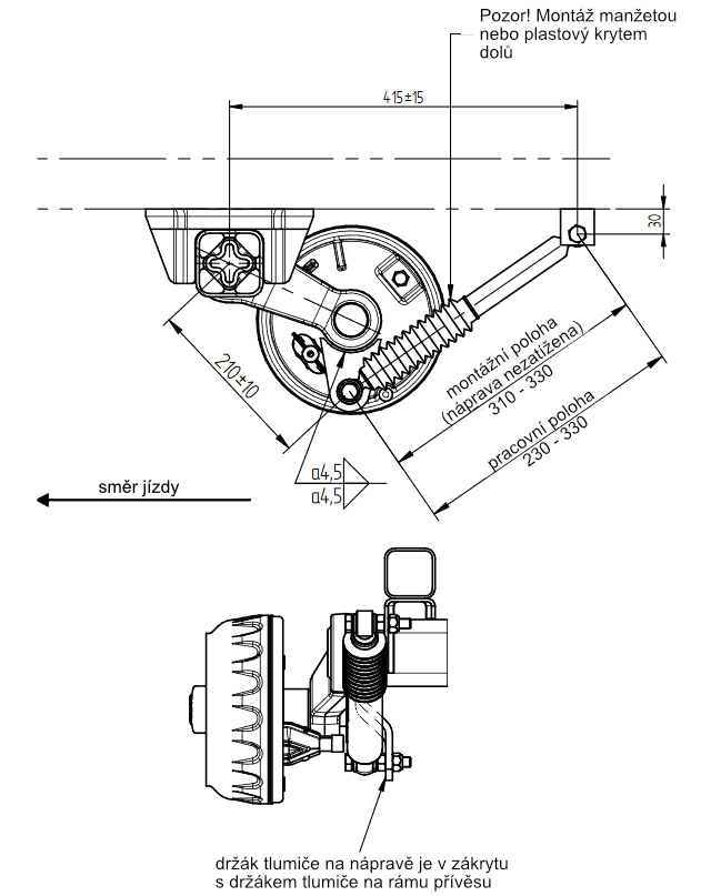 Tlumič k nápravě KNOTT typ 990055 (do 1800 kg/1 náprava) montáž za kolo