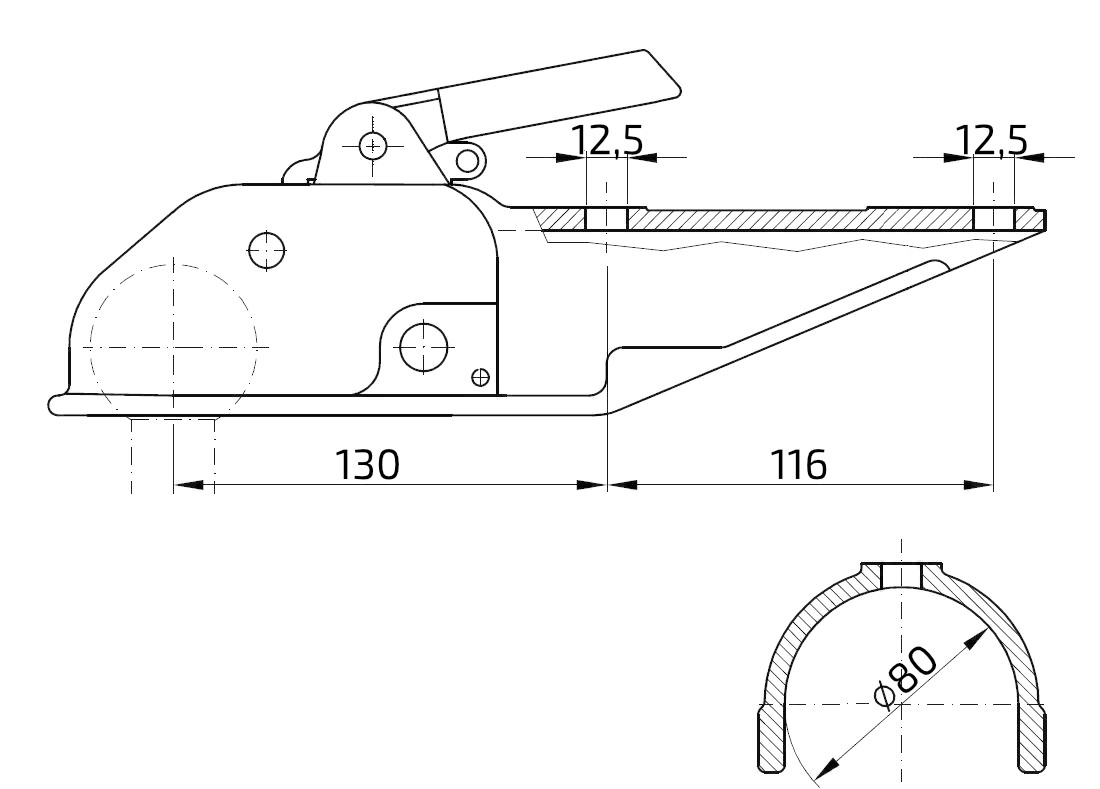 Tažná spojka WW 200-C4-H 3000 kg, pr. 80 mm, vrtání M12, šrouby vertikálně