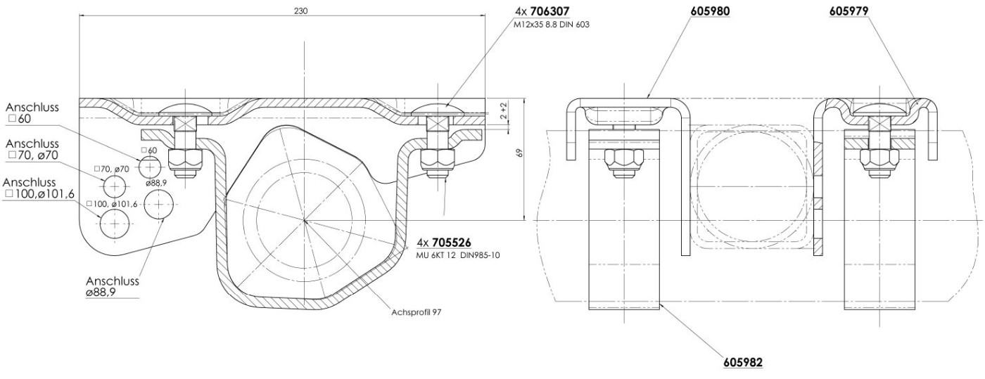 Spojnice oje a nápravy AL-KO B 1200 s ojí, univerzální