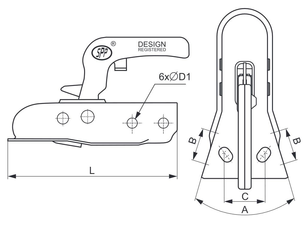 Tažná spojka SPP ZSK75 na V-oj, 750 kg