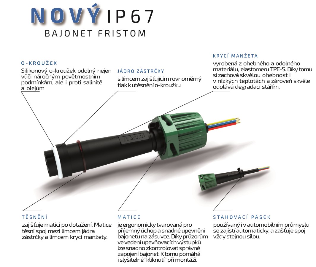 Zástrčka - bajonet Fristom IP67 5-pólový zelený, 1 nebo 2 vývody