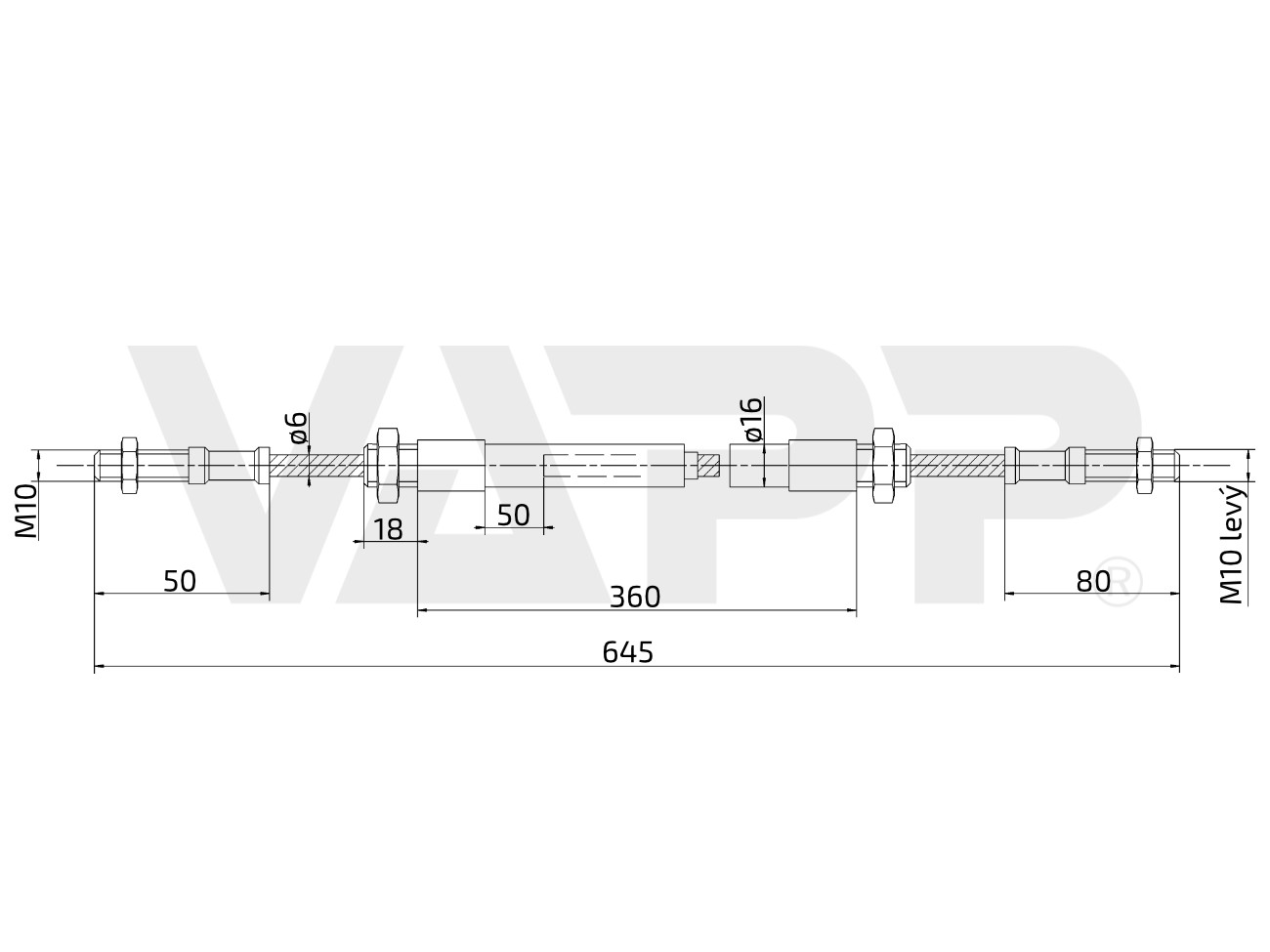 Lanovod brzdový pro výškově stavitelnou oj AL-KO 360/645 mm, závit M10-M10 L/P