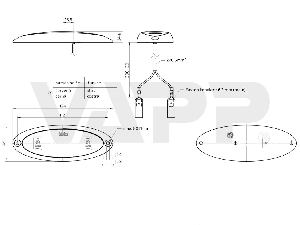 Svítilna boční obrysová LED Jokon SMLR 2010c, 12V, s odrazkou (oranžové tělo)