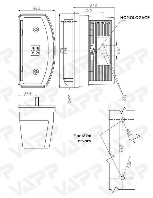 Osvětlení SPZ (registrační značky) LED velké WAS 246 (12-24V) 