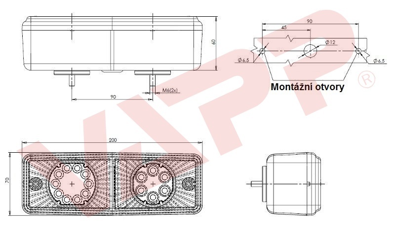 Svítilna WAS W072UD/487 sdružená LED 12-24V, L/P-BL/BR/KO 36V, L/P-BL/BR/KO 