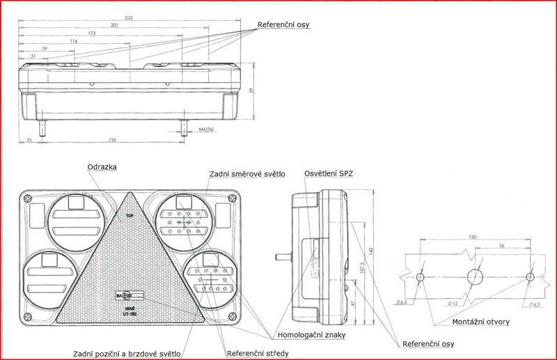 Svítilna WAS W70DP/397 sdružená LED 12-24V, P-BL/BR/KO/RZ 