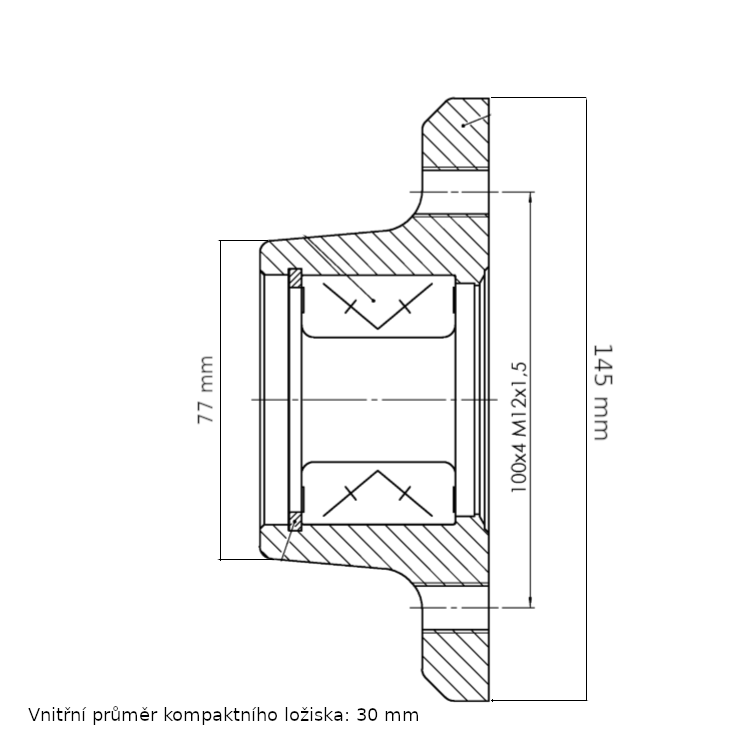 Náboj nebržděný AL-KO 100x4 compact k nápravě UBR 700, ložisko 30mm