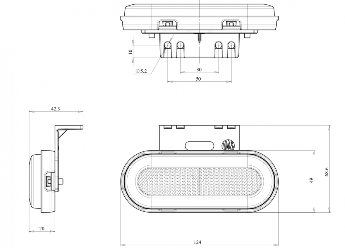 Svítilna boční obrysová LED WAS W198, 12-24V, eliptická, neon efekt
