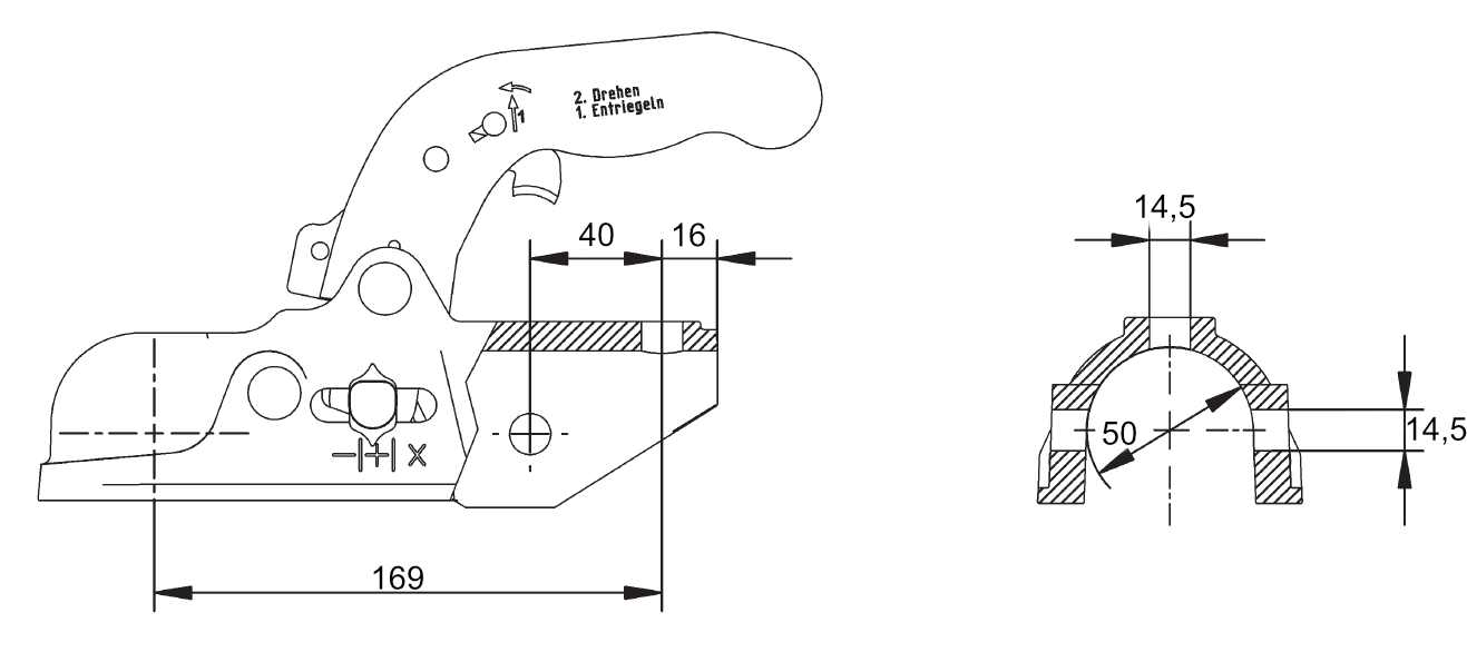 Tažná spojka KNOTT K27 A pr. 50 mm, 2700 kg, vrtání 14,5 mm