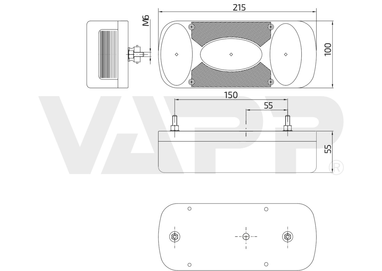 Svítilna Aspöck Midipoint II sdružená, L/P-BL/BR/KO/CO/RZ (bez žárovek), průchodka