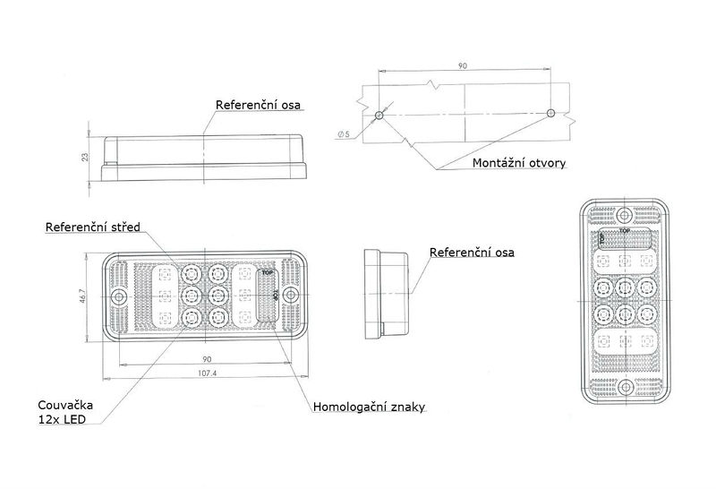 Svítilna couvací zadní LED WAS W 84D, 12-36 v, IP68 