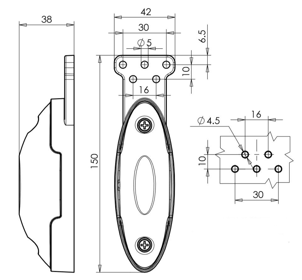 Svítilna doplňková obrysová LED WAS W107/820L II(12-24V) na držáku, levá 