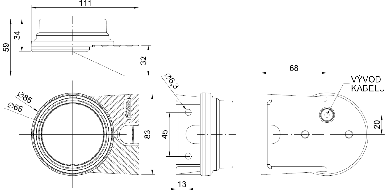 Svítilna přední obrysová LED Fristom FT-060 na držáku, PRAVÁ, 12-36V