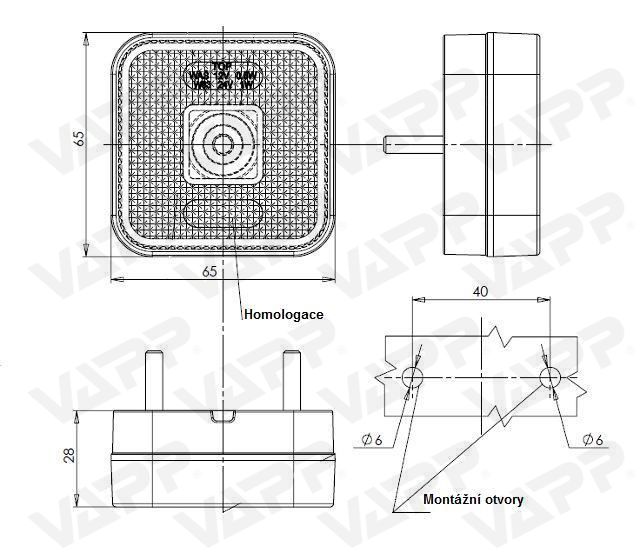 Svítilna přední obrysová LED WAS W63, 12-24V, čtvercová