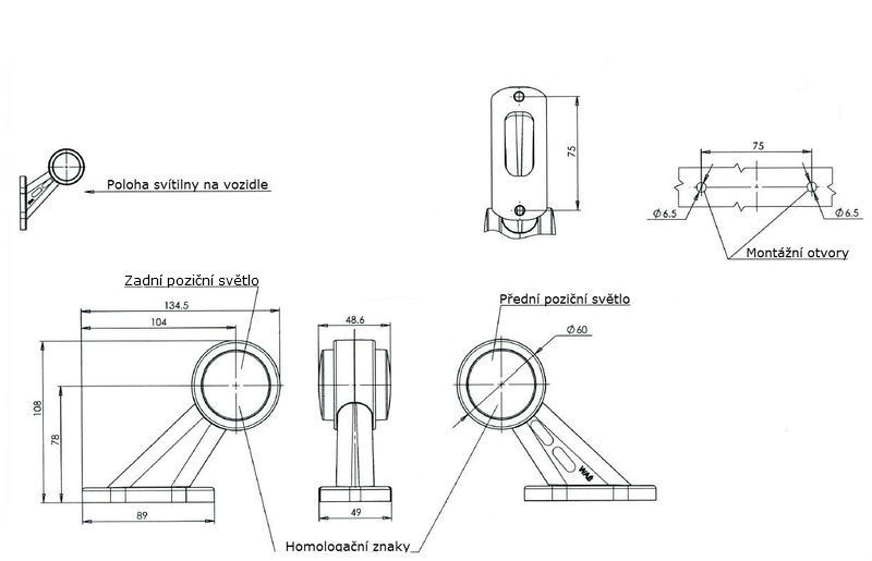 Svítilna doplňková obrysová LED WAS W21.7N/777L/I, 12-24V, levá, neon ef. 